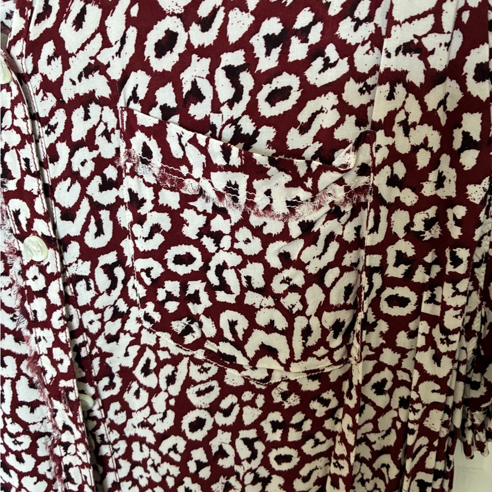 We The Free Maroon and White Leopard-Print Short-Sleeve Button Shirt - Picture 4 of 7